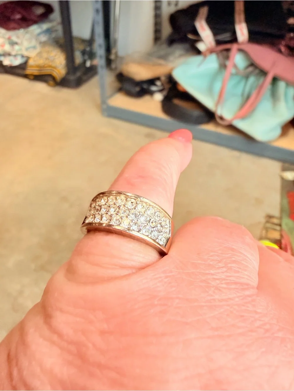 Gold-Tone Pave Crystal Wide Band Ring